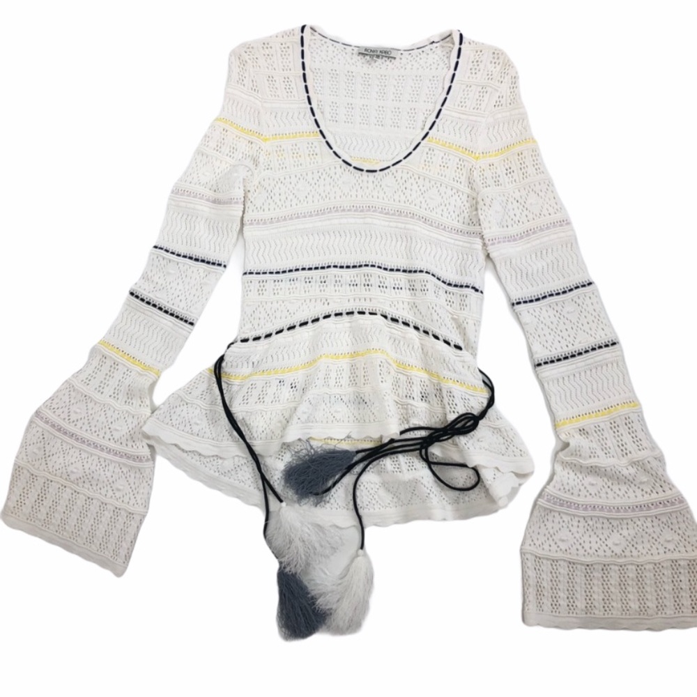 Ronny Kobo crochet top bell sleeves. Size XS